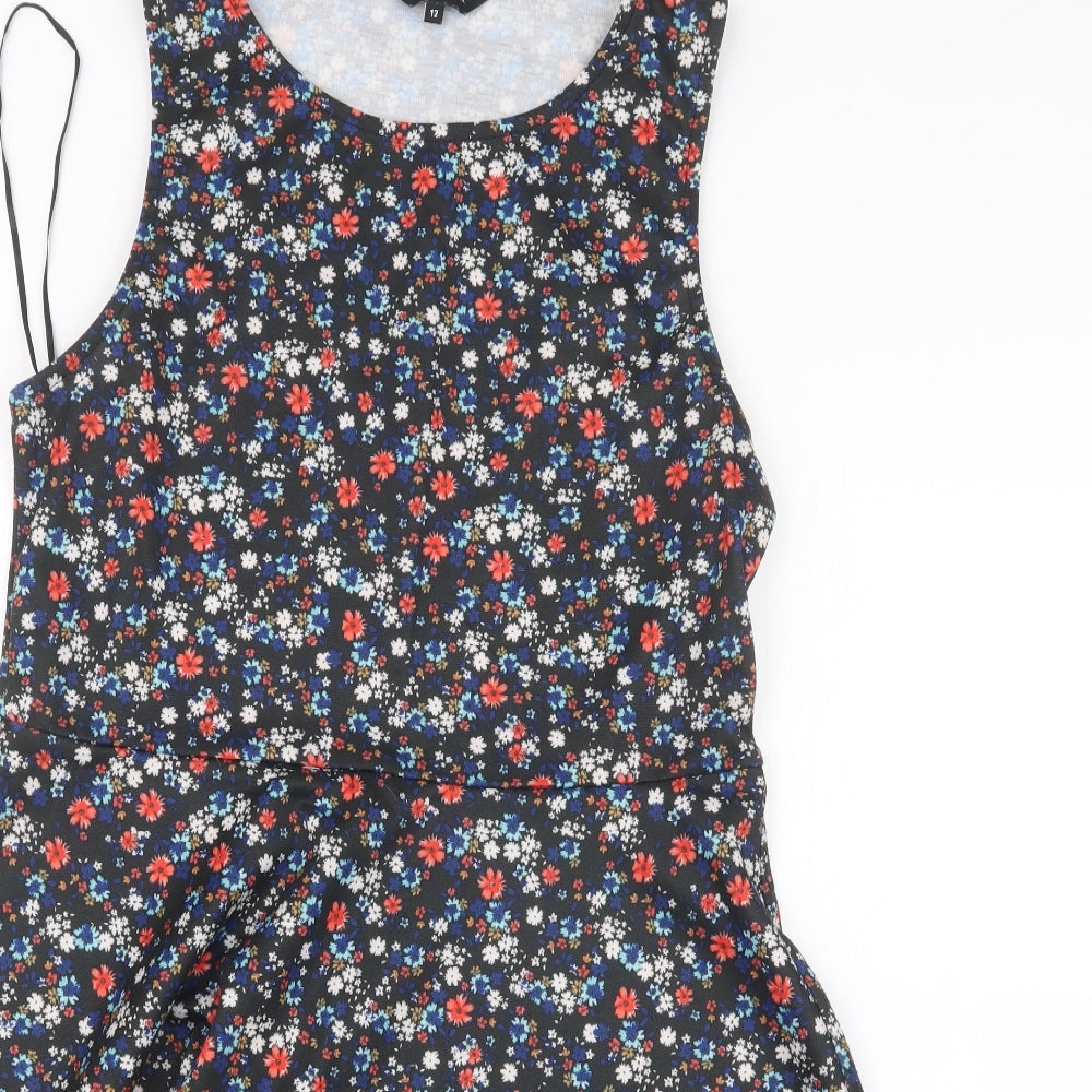 New Look Womens Black Floral  A-Line  Size 12