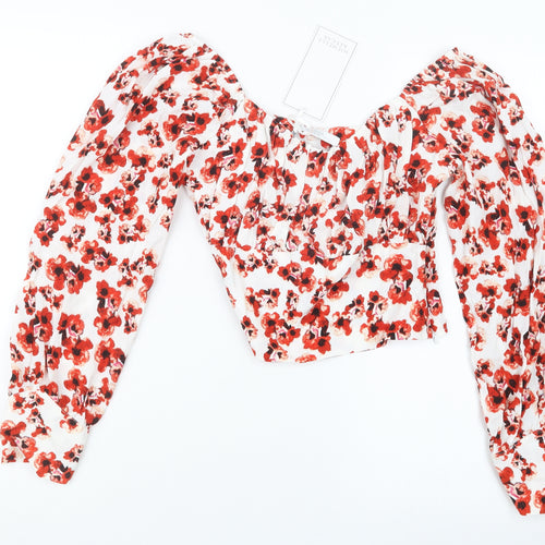 Michelle Keegan Womens Red Floral  Cropped Blouse Size 8