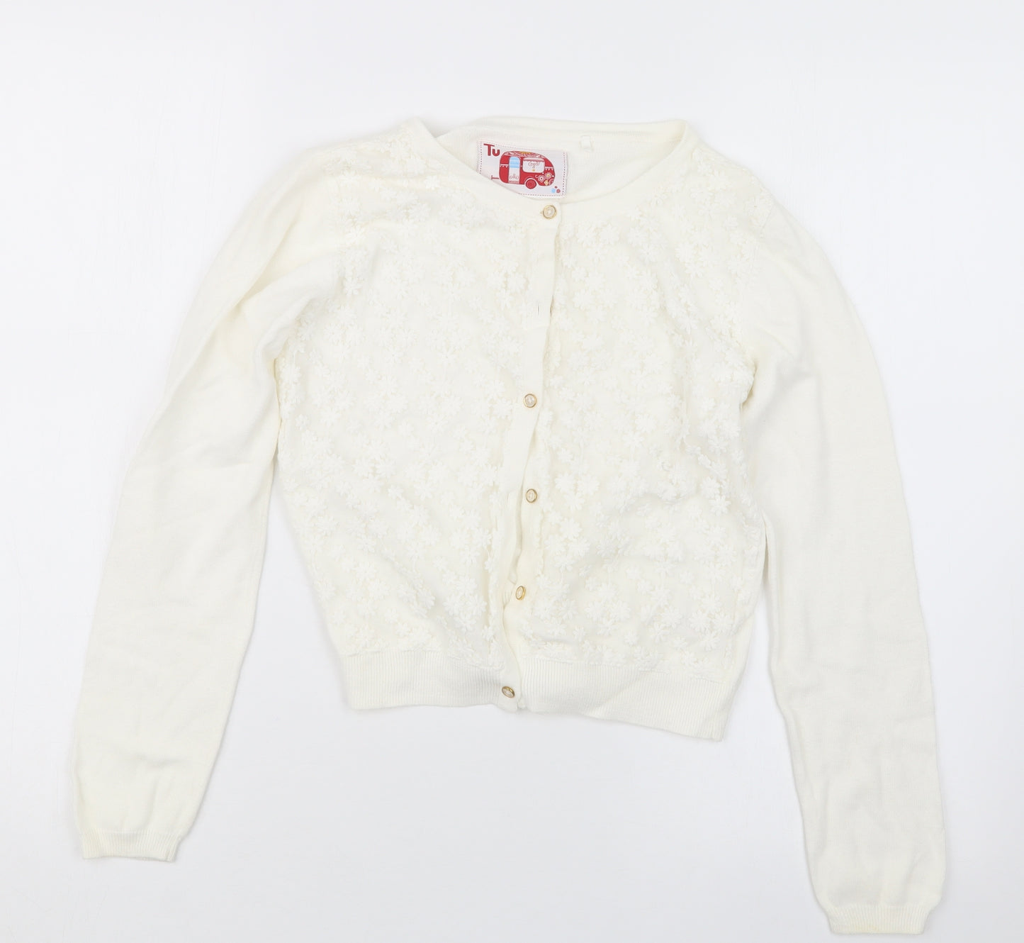 TU Girls White  Knit Cardigan Jumper Size 11 Years