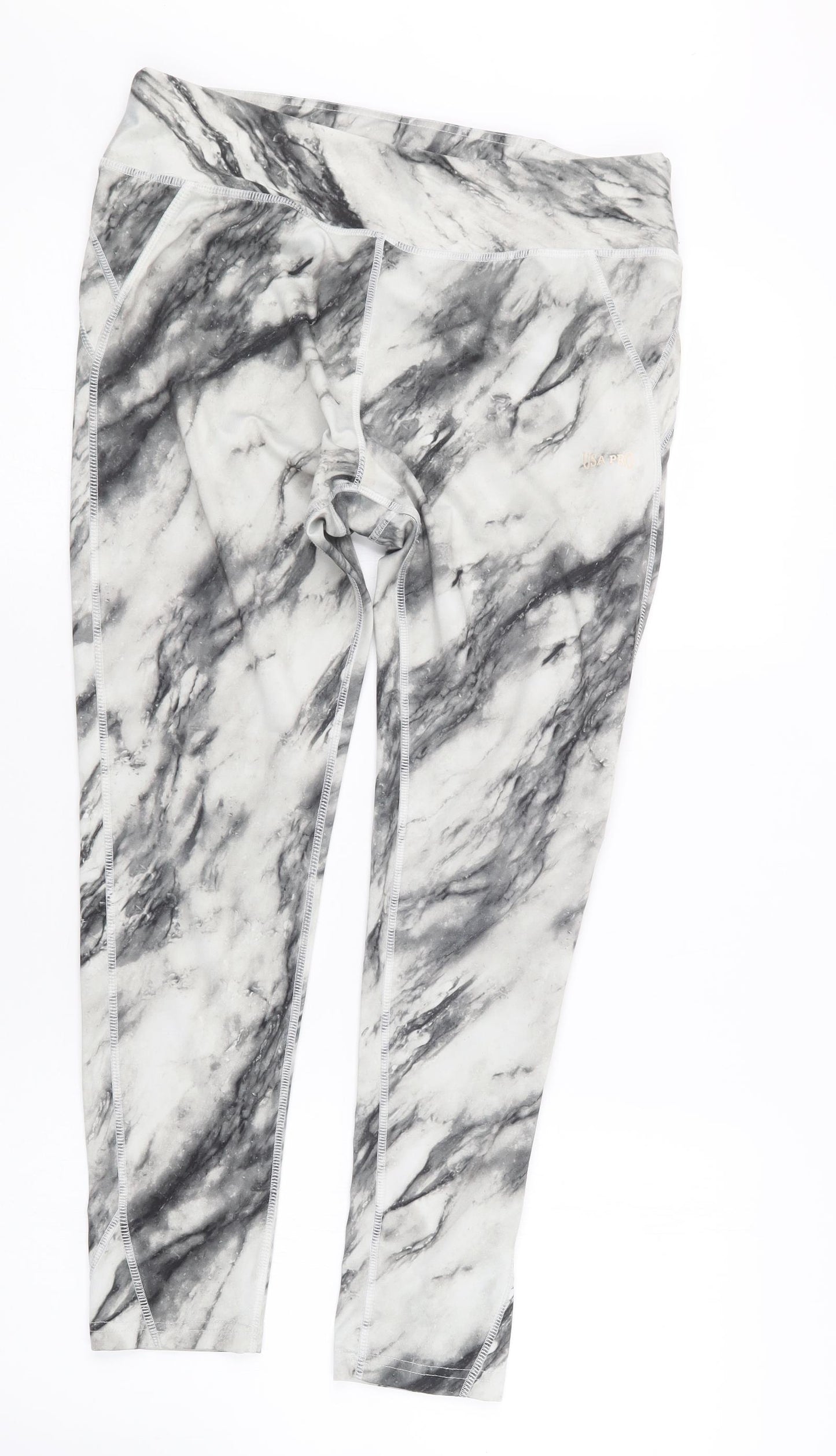 USA Pro Womens Grey Geometric  Capri Leggings Size 12 L24.5 in