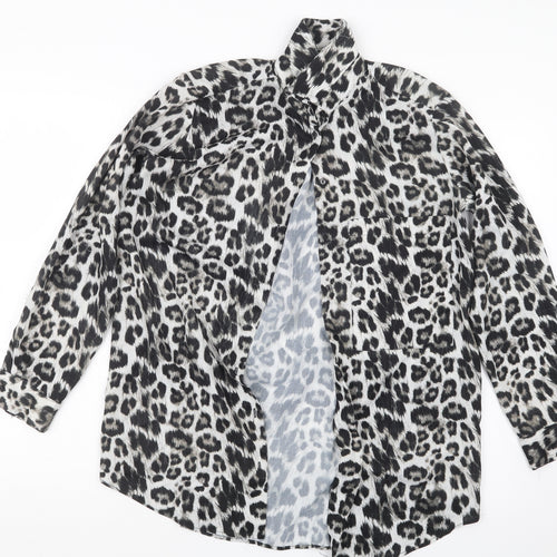 Zara Womens Black Animal Print  Basic Button-Up Size S