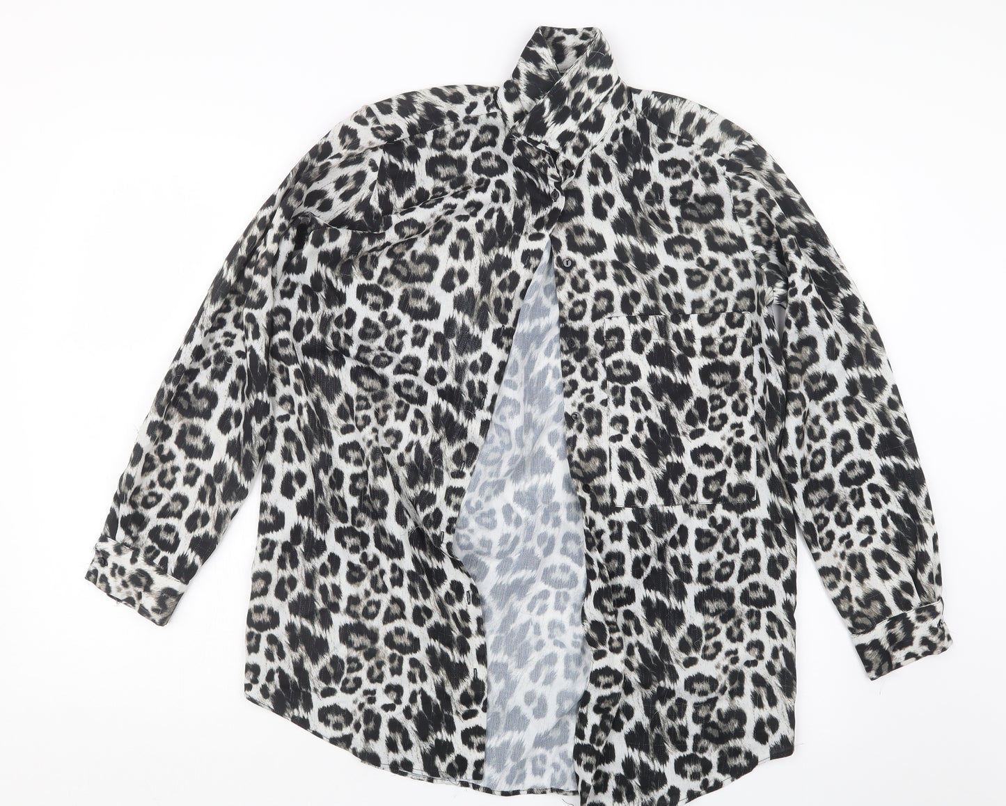 Zara Womens Black Animal Print  Basic Button-Up Size S