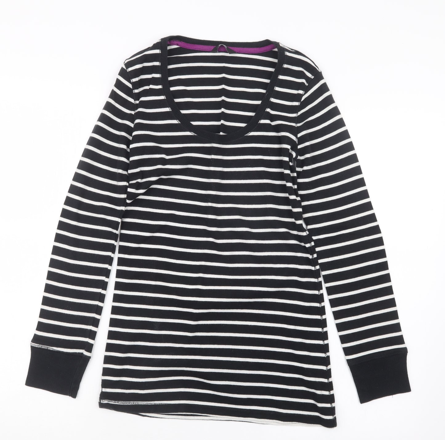 F&F Womens Black Striped Knit Basic T-Shirt Size 12