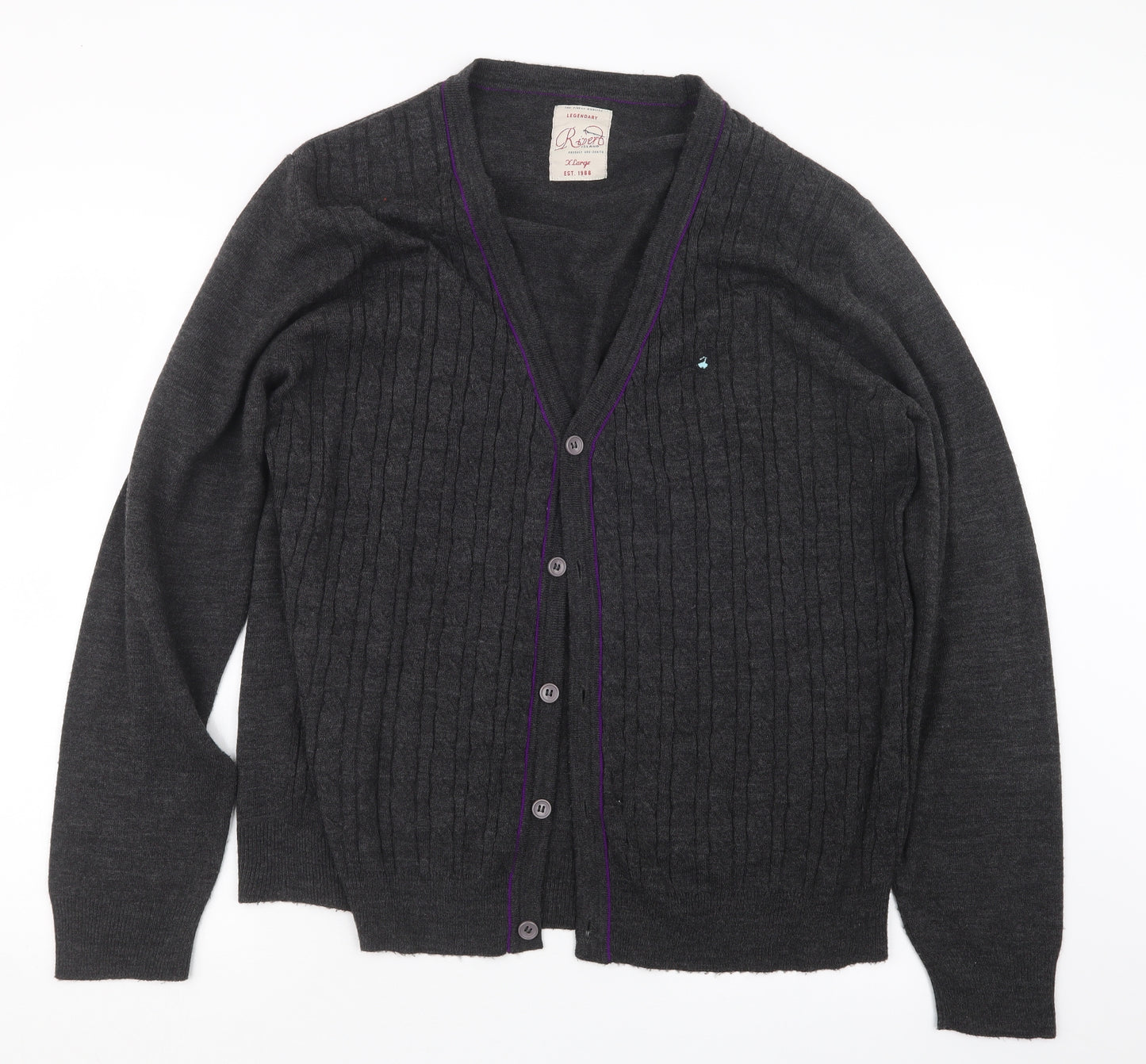 River Island Mens Grey  Knit Cardigan Jumper Size XL