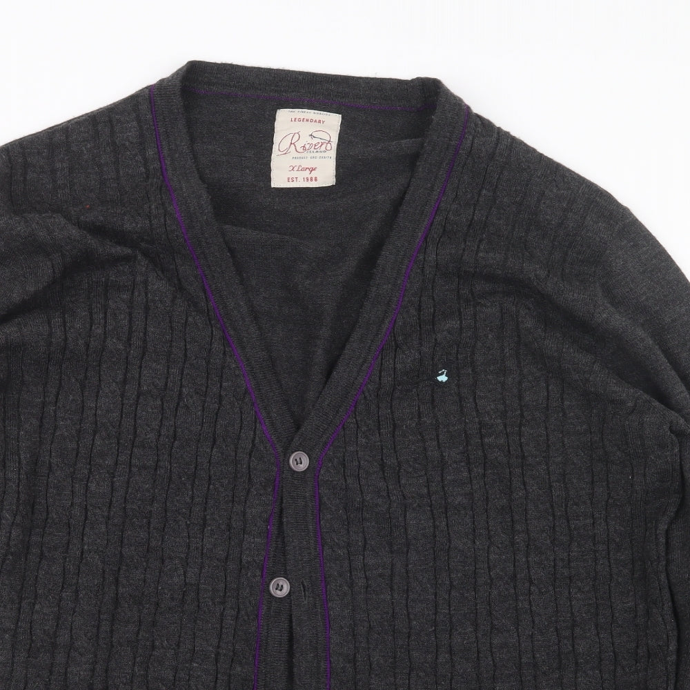 River Island Mens Grey  Knit Cardigan Jumper Size XL