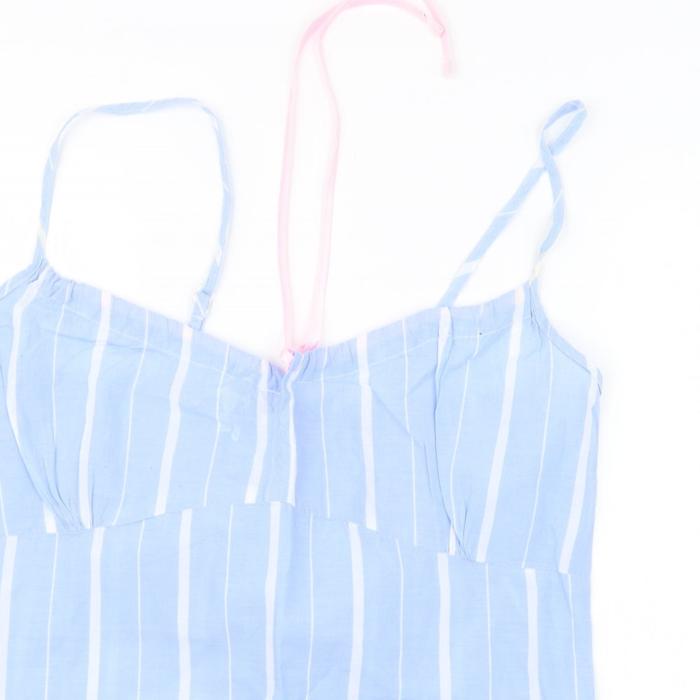 Cotton Real Womens Blue Striped  Top Pyjama Set Size M