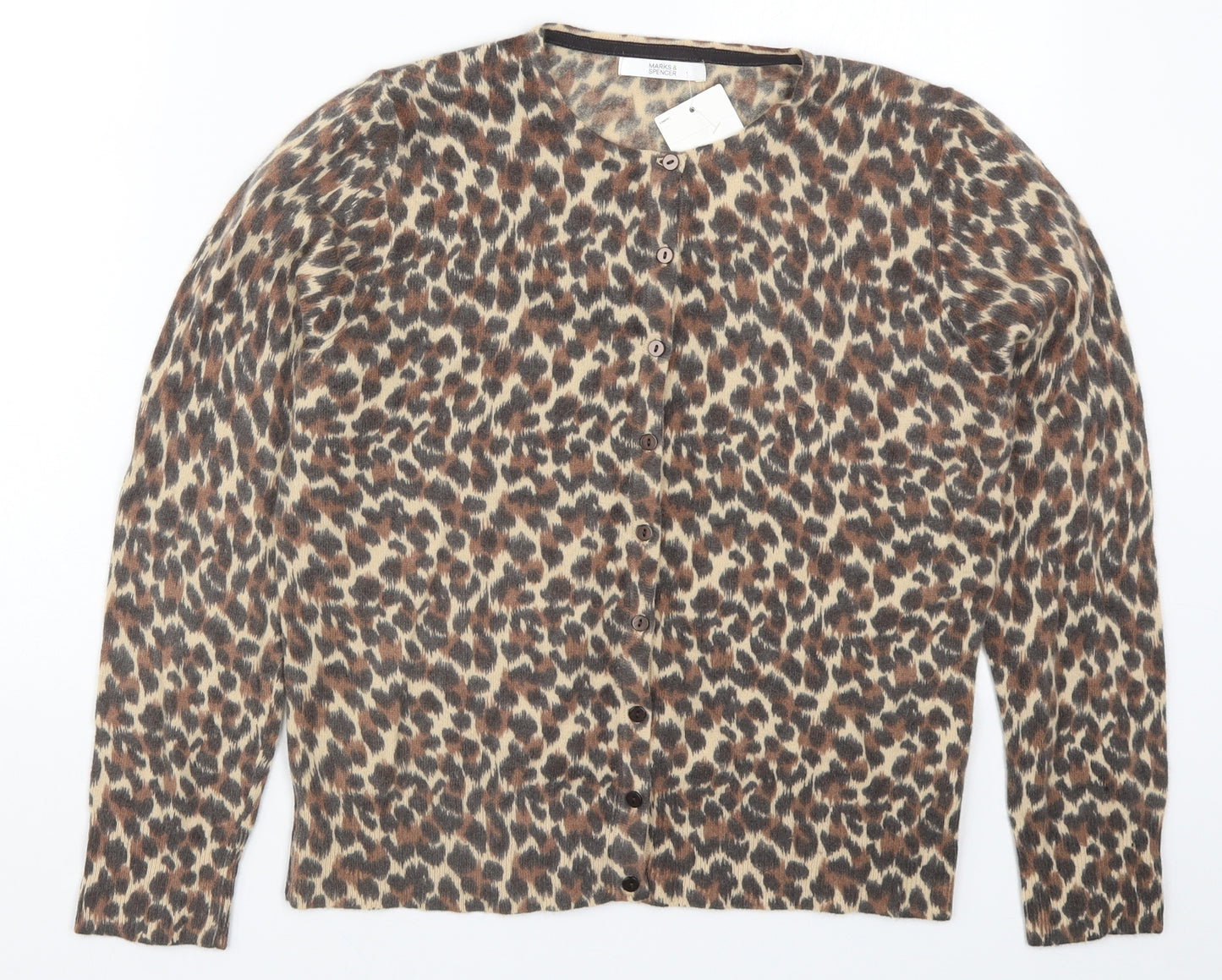 Marks and Spencer Womens Brown Animal Print Knit Cardigan Jumper Size 14