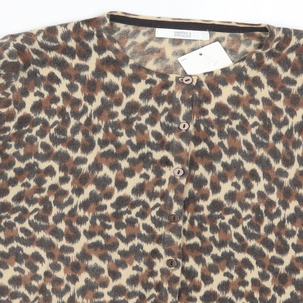 Marks and Spencer Womens Brown Animal Print Knit Cardigan Jumper Size 14