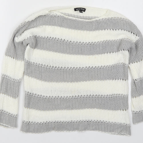 Marble Womens Grey Striped Knit Pullover Jumper Size XS