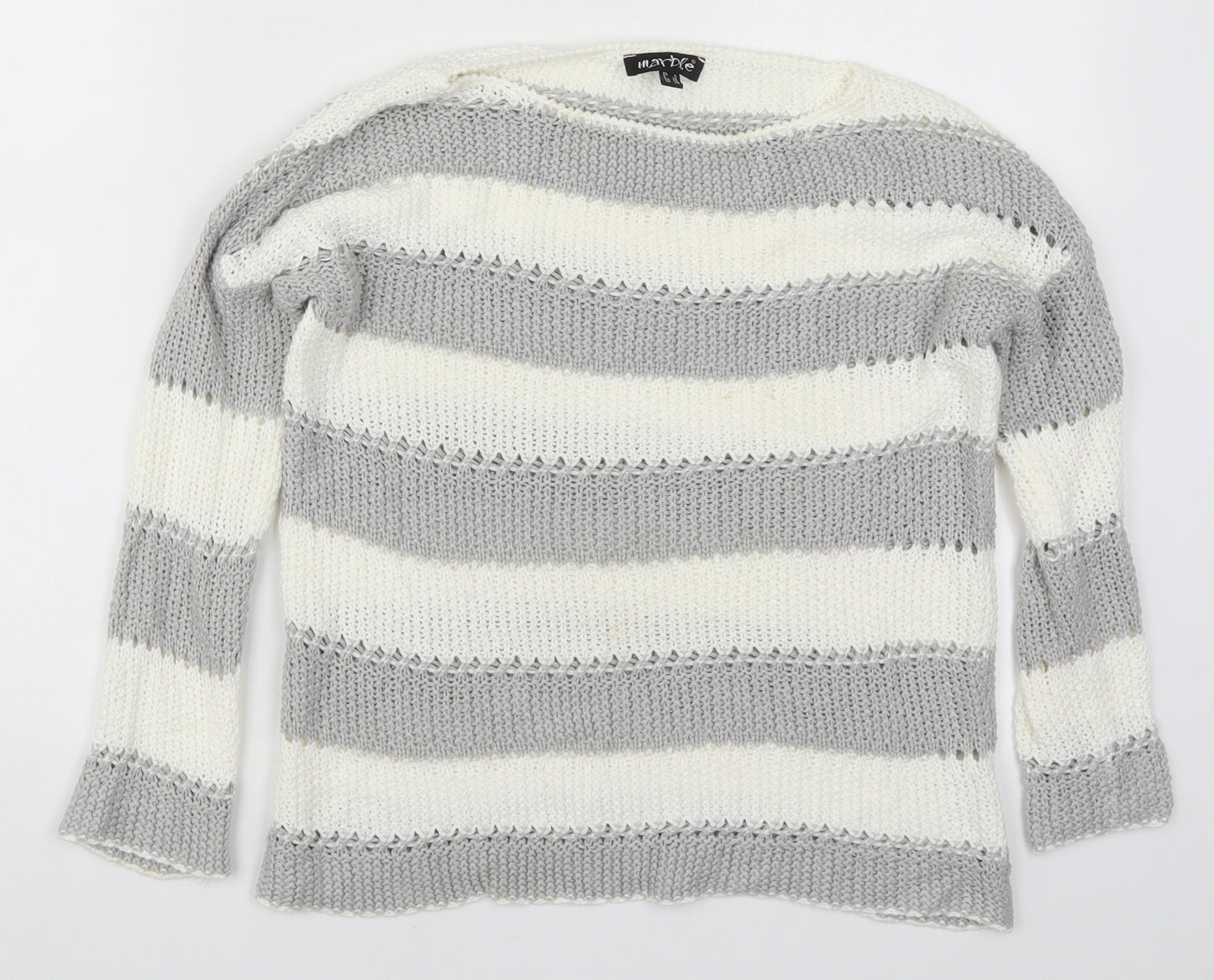 Marble Womens Grey Striped Knit Pullover Jumper Size XS