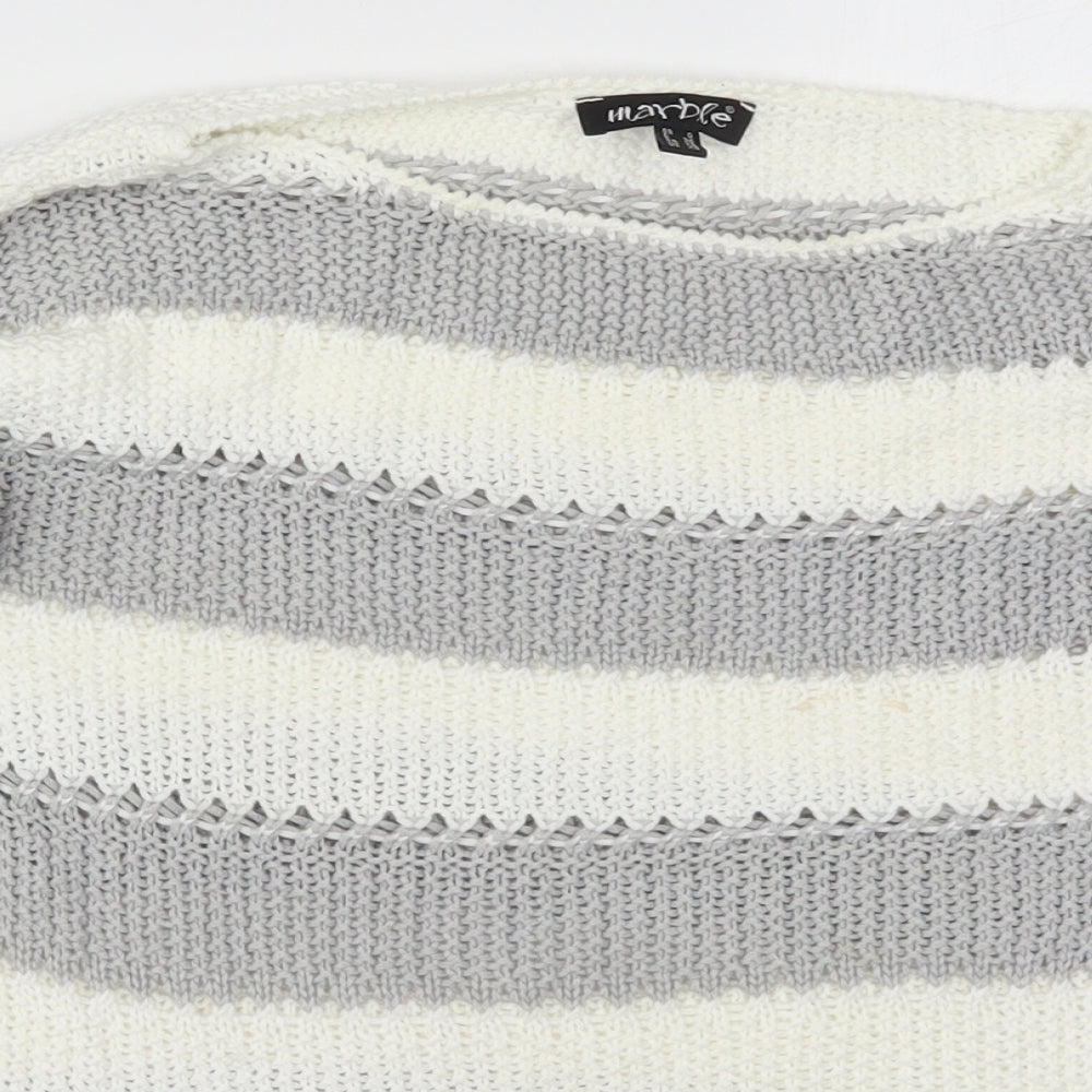 Marble Womens Grey Striped Knit Pullover Jumper Size XS