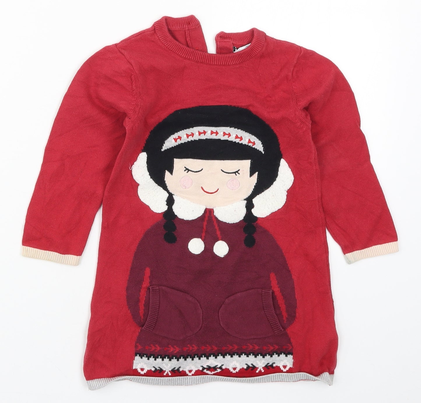 Marks and Spencer Girls Red  Knit Jumper Dress  Size 2-3 Years  - Winter Girl