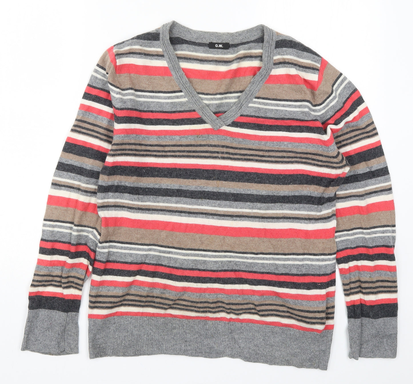 GW Womens Multicoloured Striped Knit Pullover Jumper Size 16