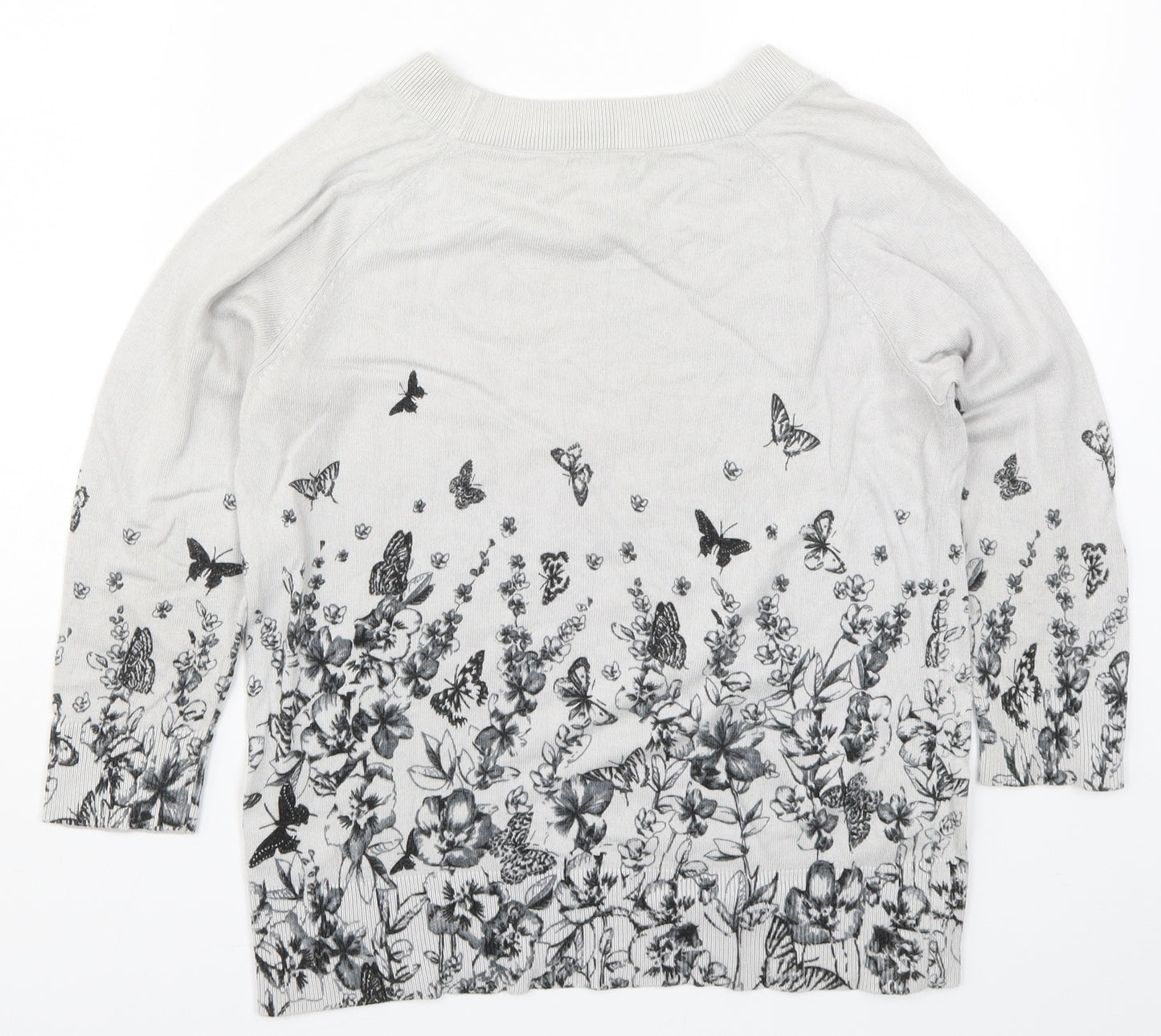 Monsoon Womens Grey Floral Knit Pullover Jumper Size 14  - Butterflies