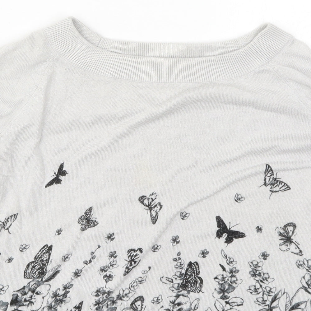 Monsoon Womens Grey Floral Knit Pullover Jumper Size 14  - Butterflies