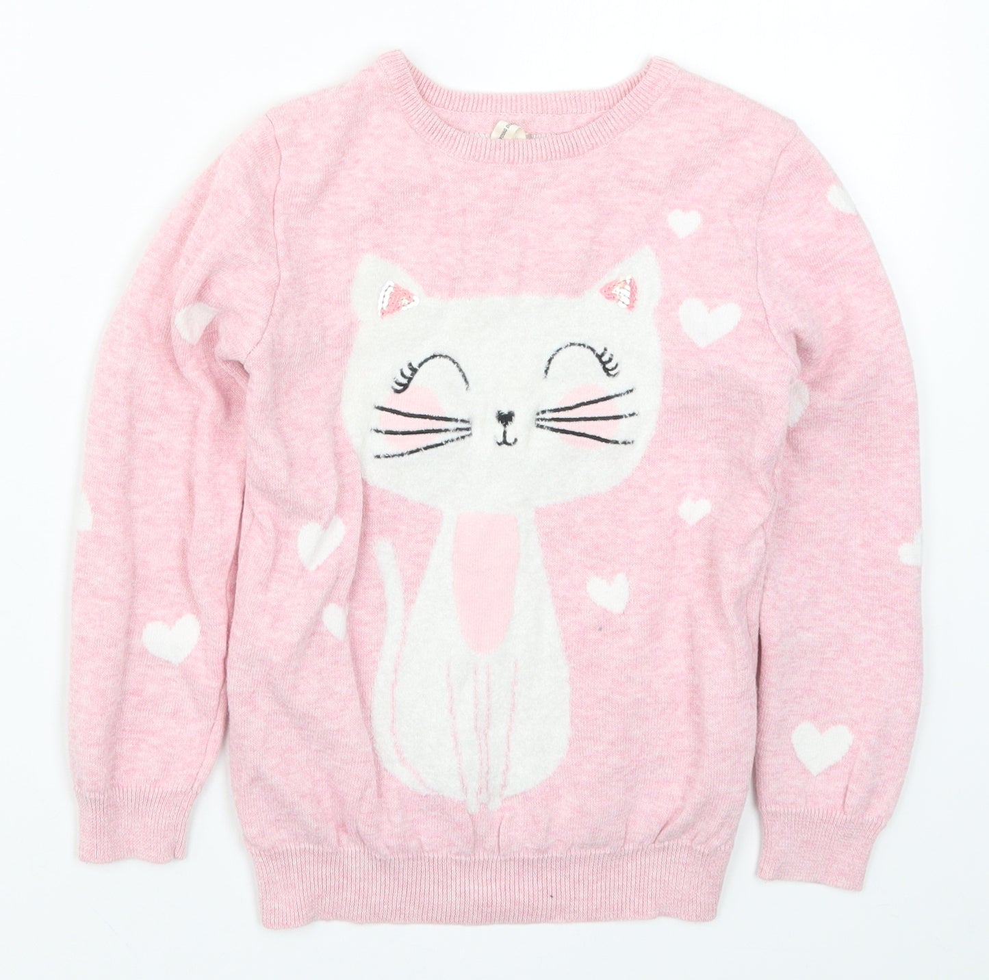 Young Dimension Girls Pink  Knit Pullover Jumper Size 6-7 Years  - Cat