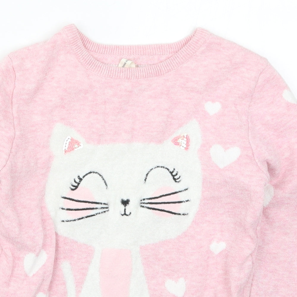 Young Dimension Girls Pink  Knit Pullover Jumper Size 6-7 Years  - Cat