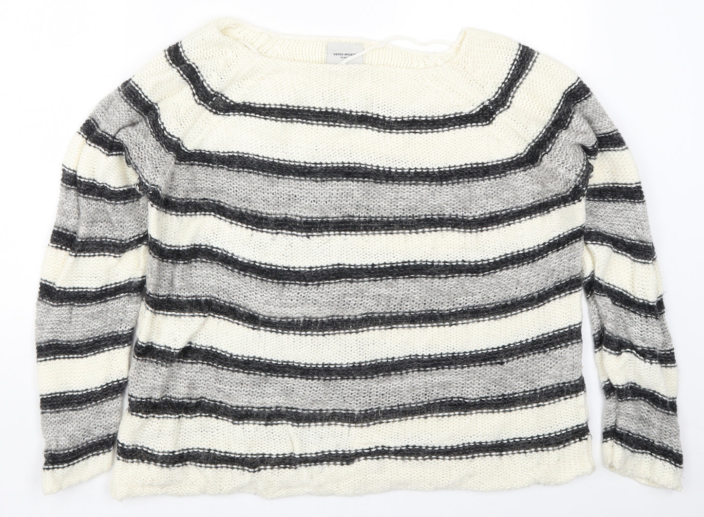 VERO MODA Womens Grey Striped Knit Pullover Jumper Size L