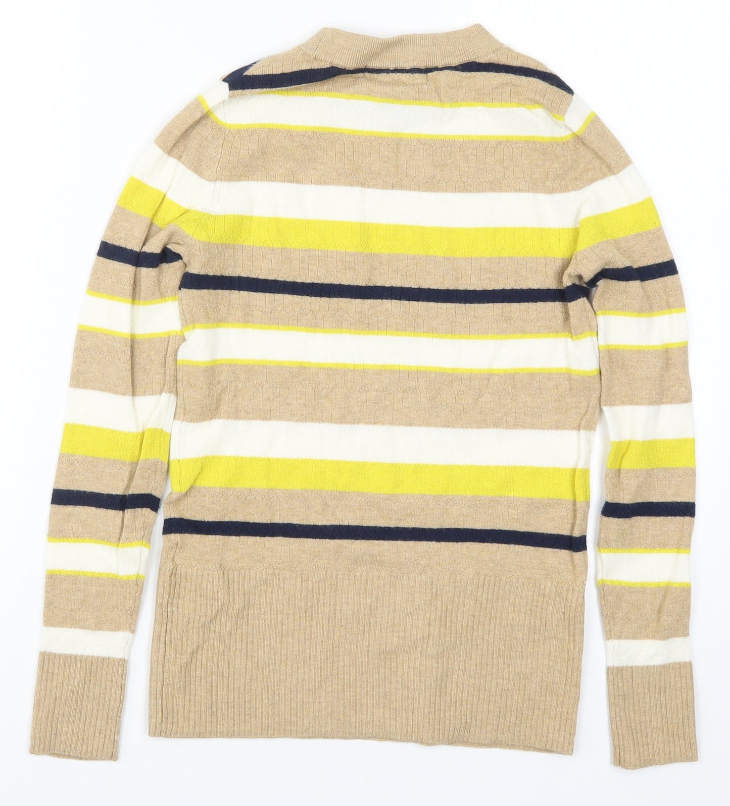 Marks and Spencer Womens Beige Striped Knit Pullover Jumper Size 8  - Yellow
