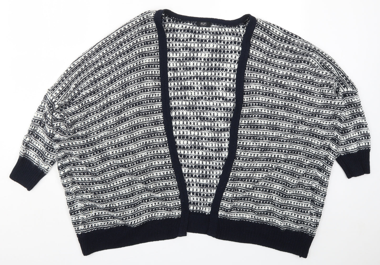 F&F Womens Blue Striped Knit Cardigan Jumper Size 12