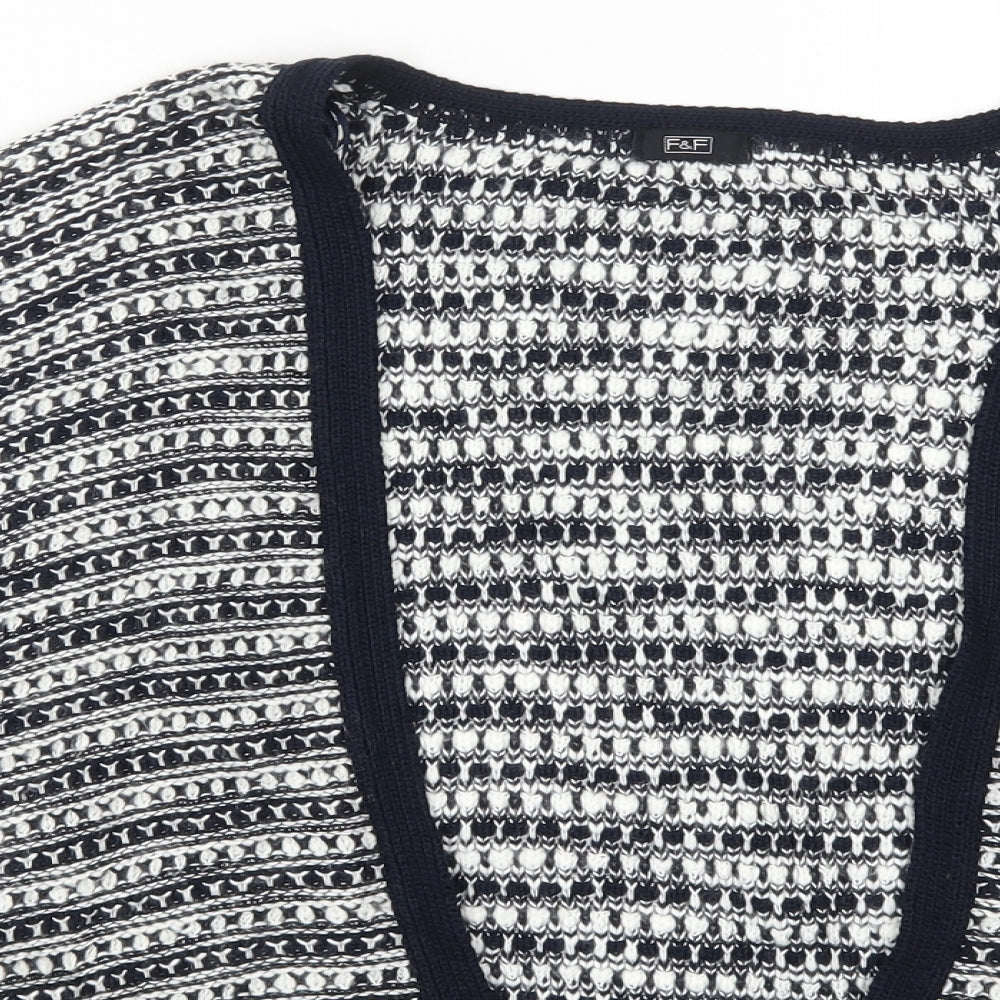 F&F Womens Blue Striped Knit Cardigan Jumper Size 12