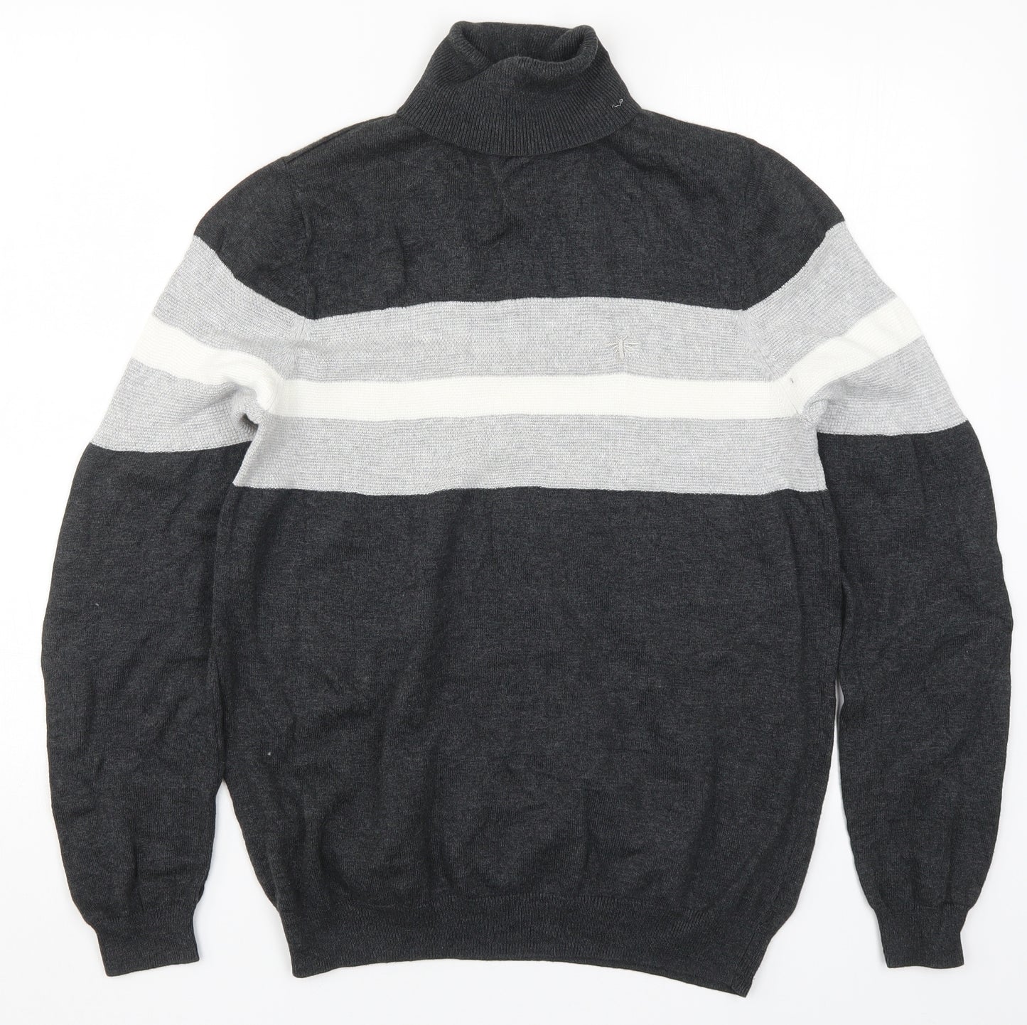 River Island Mens Grey Striped Knit Pullover Jumper Size M