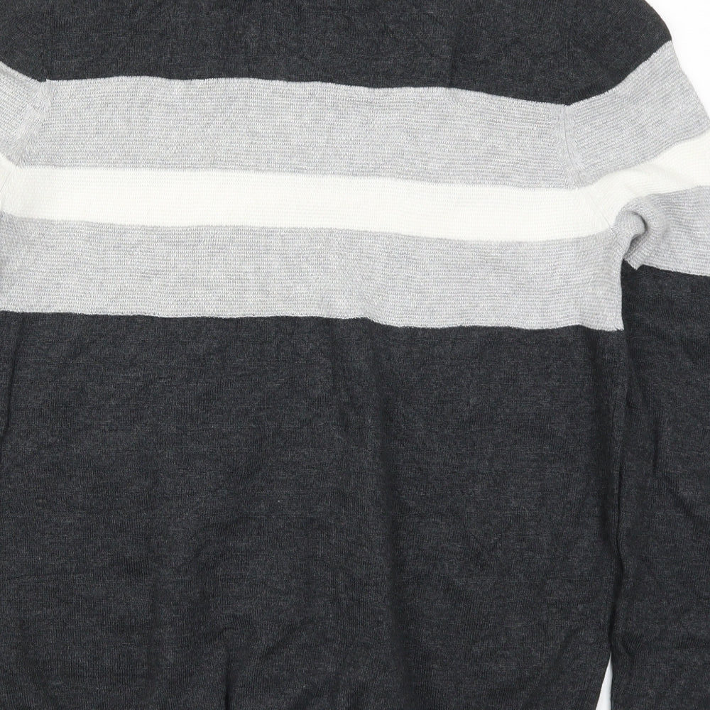 River Island Mens Grey Striped Knit Pullover Jumper Size M