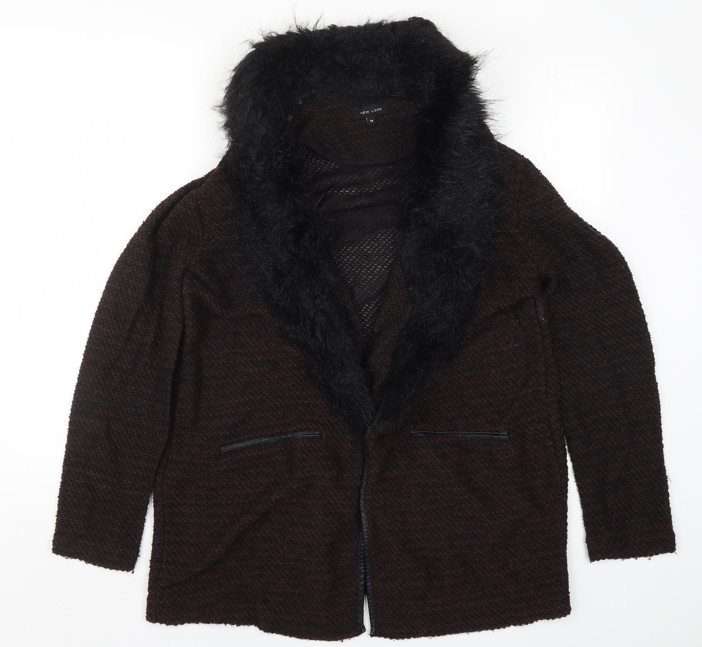 New Look Womens Brown  Knit Jacket Coatigan Size 16  - Burgundy