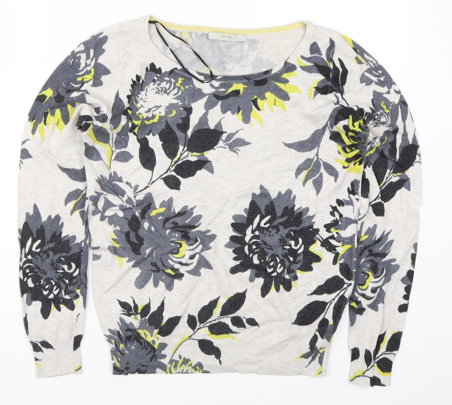 George Womens Grey Floral Knit Pullover Jumper Size 10  - Yellow