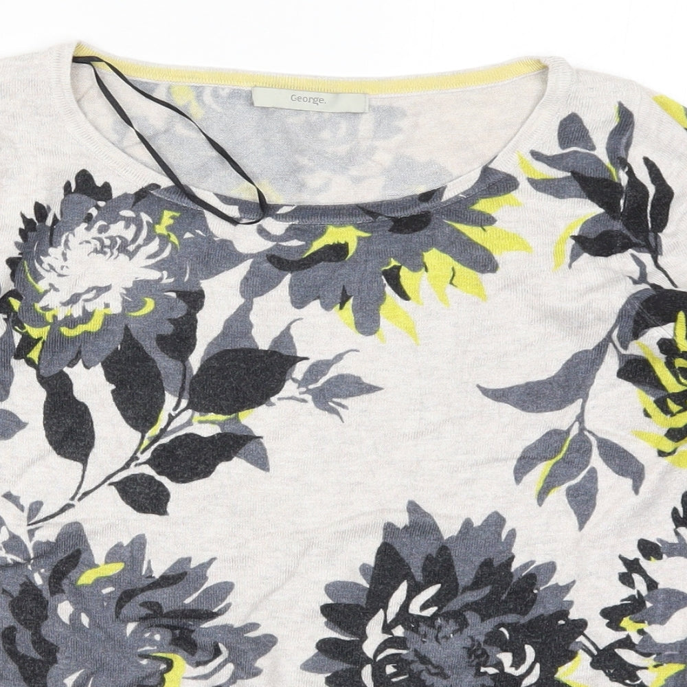George Womens Grey Floral Knit Pullover Jumper Size 10  - Yellow