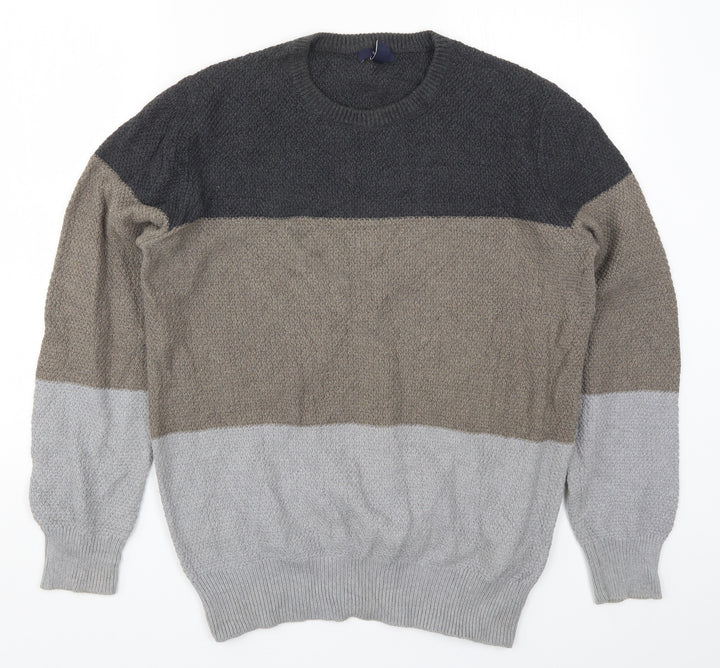 Gap Mens Grey Striped Knit Pullover Jumper Size M - Brown