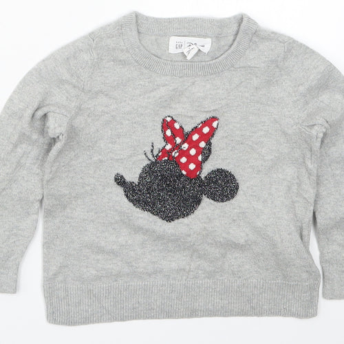 Gap Girls Grey  Knit Pullover Jumper Size 3 Years  - Minnie Mouse