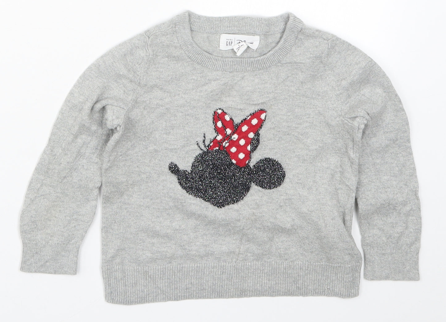 Gap Girls Grey  Knit Pullover Jumper Size 3 Years  - Minnie Mouse