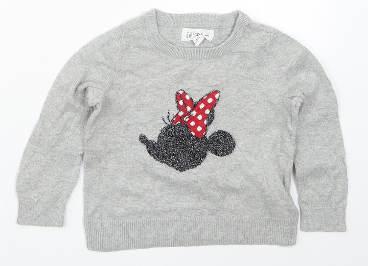 Gap Girls Grey  Knit Pullover Jumper Size 3 Years  - Minnie Mouse