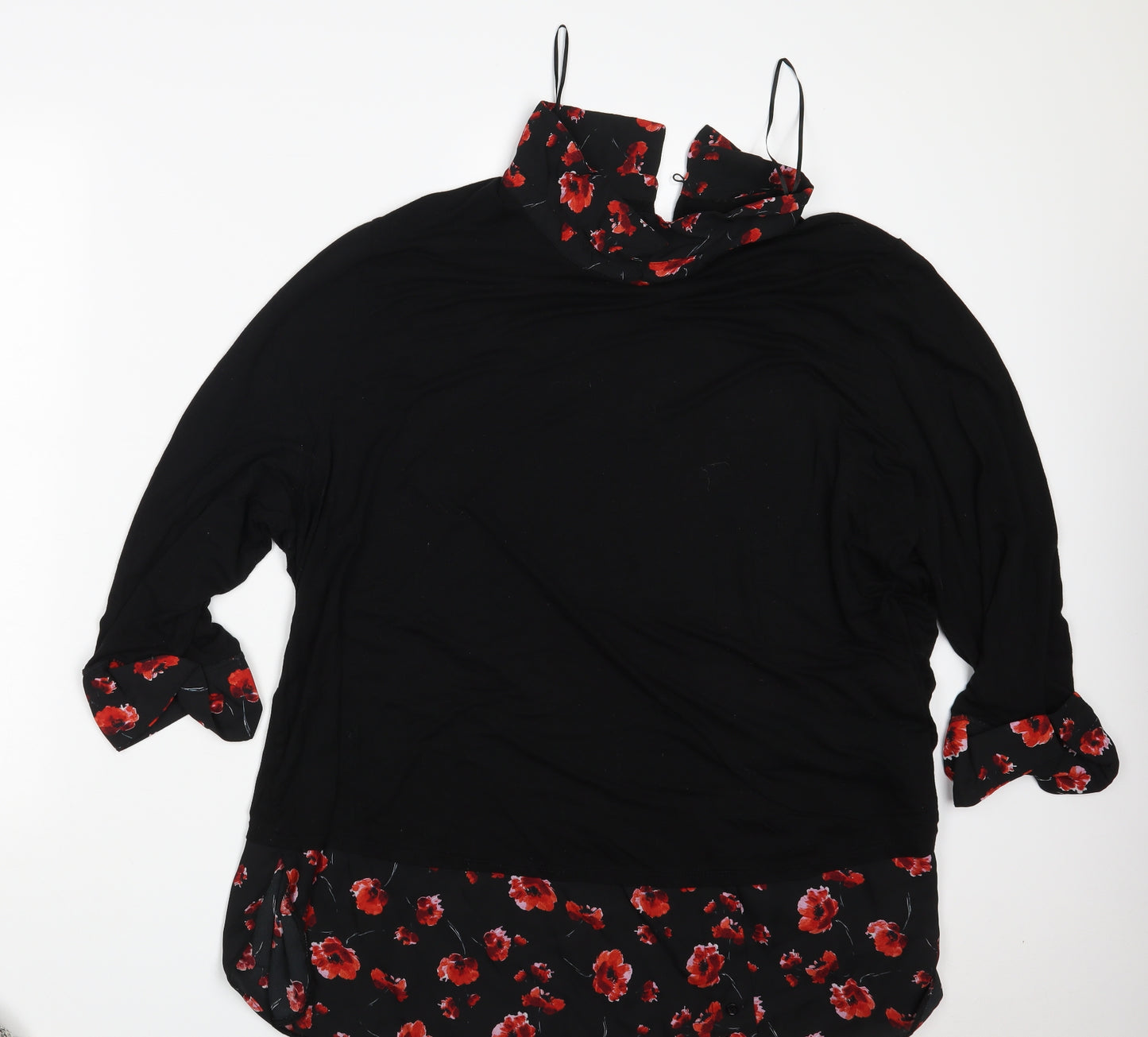 Arcadia Womens Black Floral  Basic Blouse Size 30