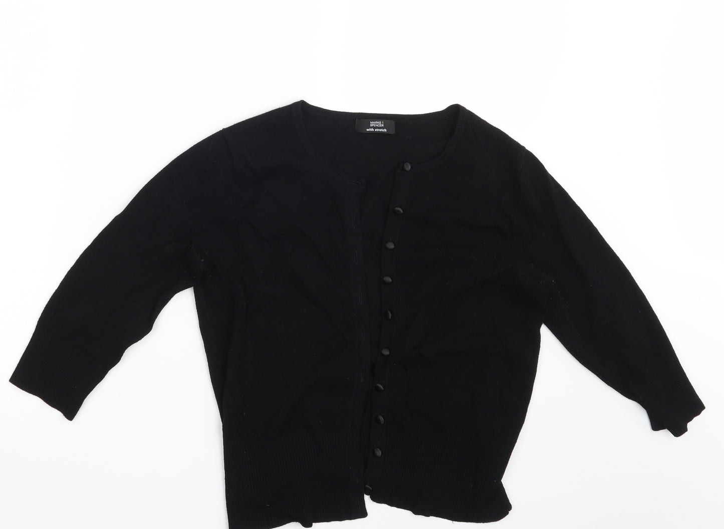 M&S Womens Black  Knit Cardigan Jumper Size 12