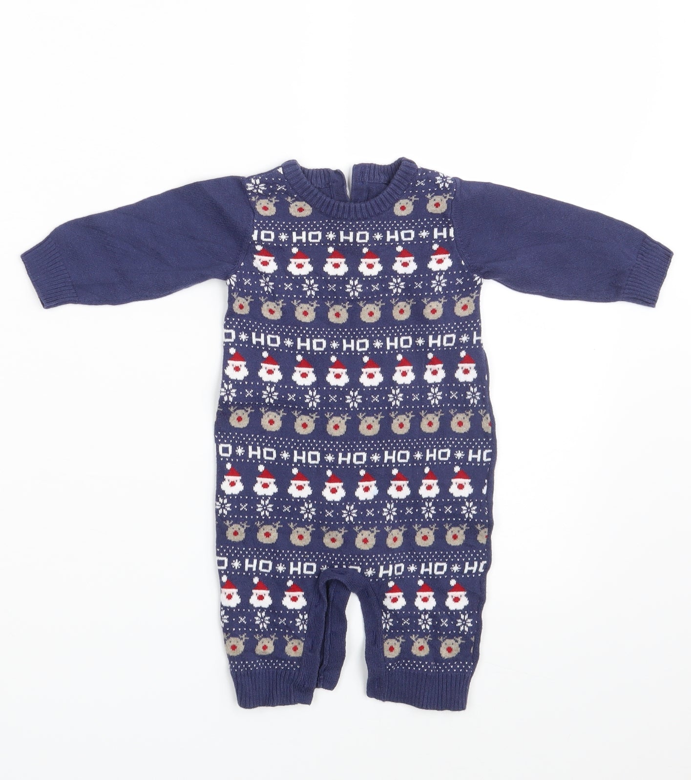 Matalan Baby Blue Fair Isle Knit Romper One-Piece Size 0-3 Months  - Seasonal Christmas Festive Holiday