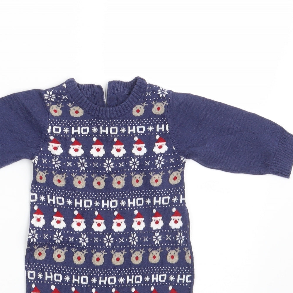 Matalan Baby Blue Fair Isle Knit Romper One-Piece Size 0-3 Months  - Seasonal Christmas Festive Holiday