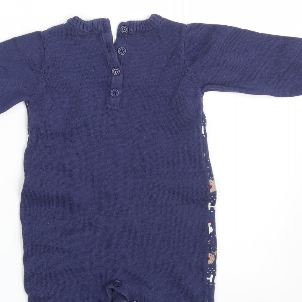 Matalan Baby Blue Fair Isle Knit Romper One-Piece Size 0-3 Months  - Seasonal Christmas Festive Holiday
