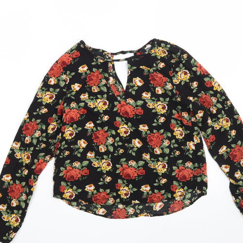 H&M Womens Black Floral  Basic Blouse Size 10