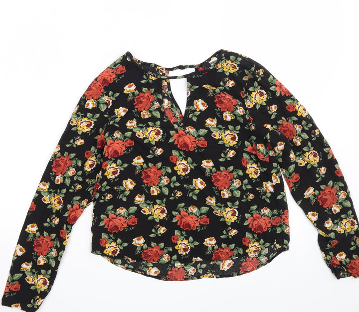 H&M Womens Black Floral  Basic Blouse Size 10