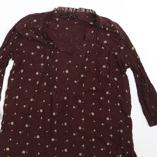 FAT FA Womens Brown Floral  Basic Blouse One Size