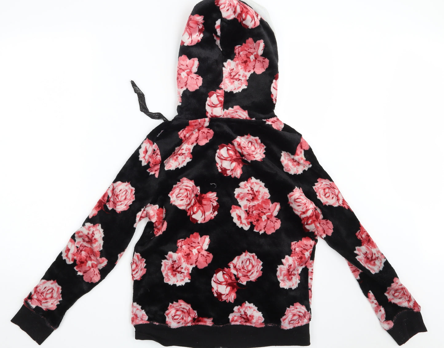 Studio Womens Black Floral  Full Zip Hoodie Size 8