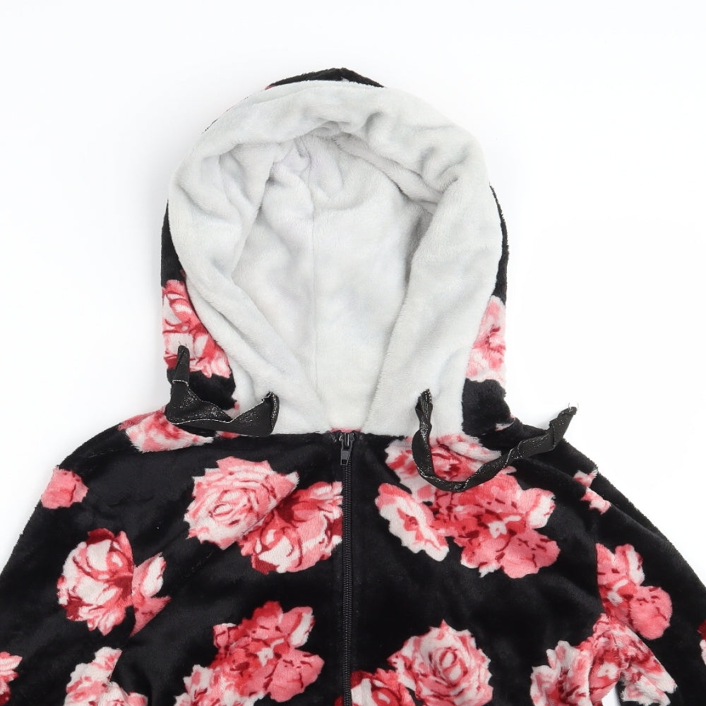 Studio Womens Black Floral  Full Zip Hoodie Size 8