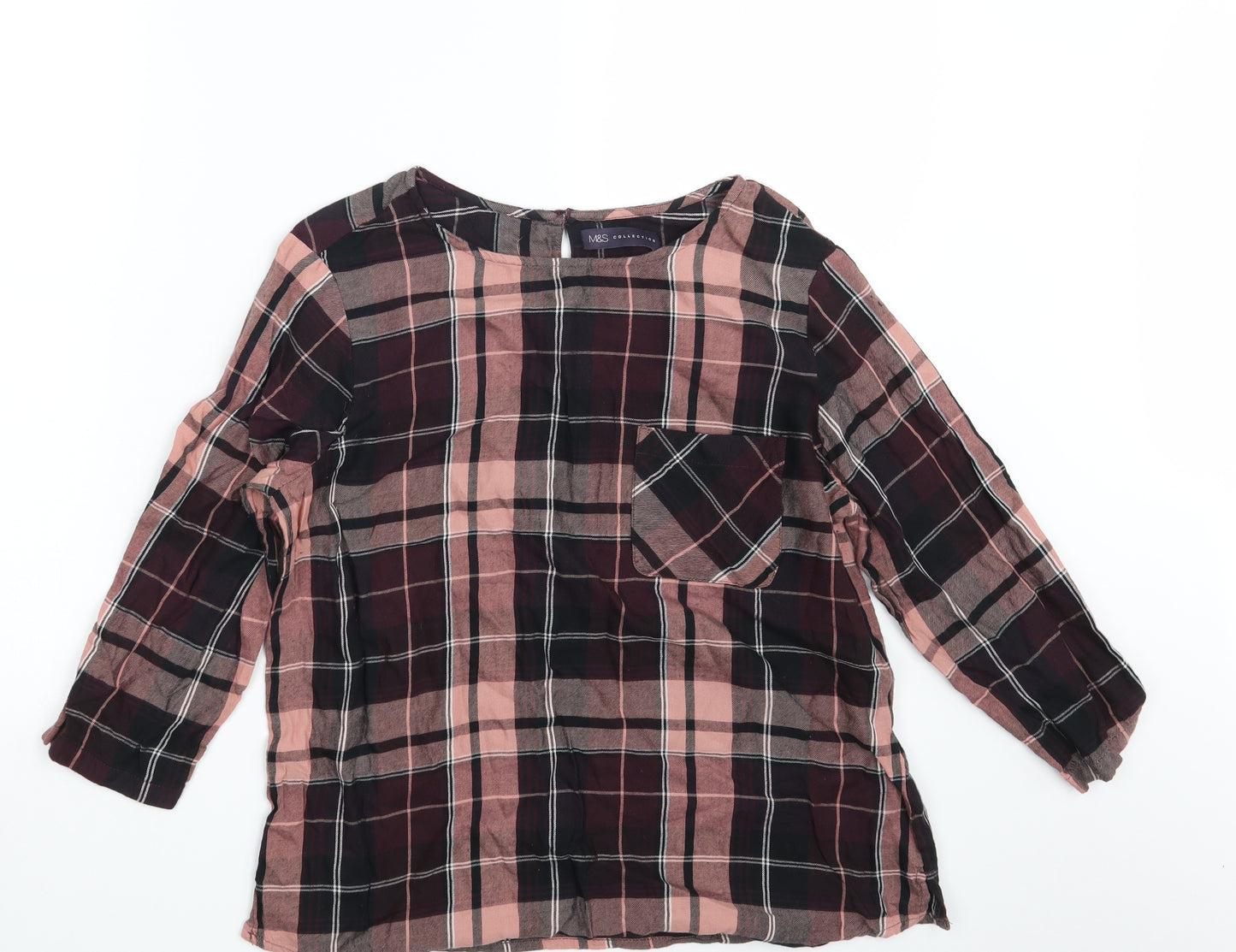 M&S Womens Brown Check  Basic Blouse Size 14