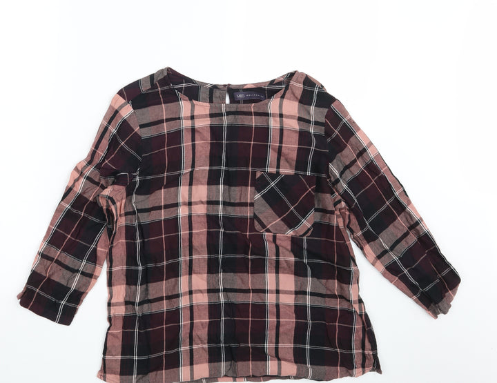 M&S Womens Brown Check  Basic Blouse Size 14