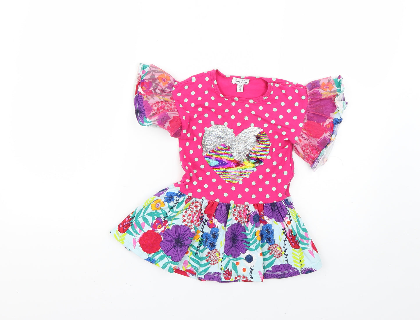 happy colege Girls Multicoloured Geometric  Fit & Flare  Size 2 Years