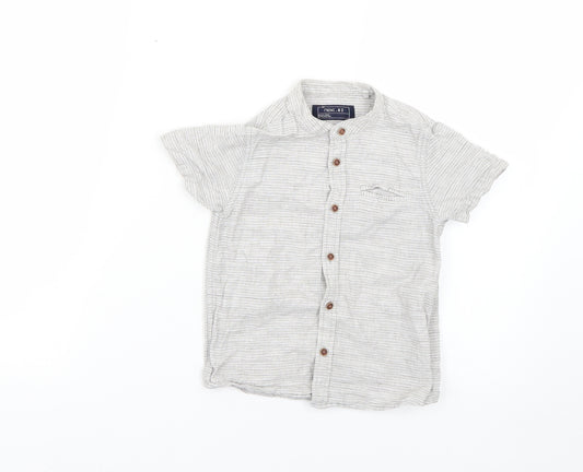 Front view of Next boys’ grey striped basic button-up, size 2-3, years