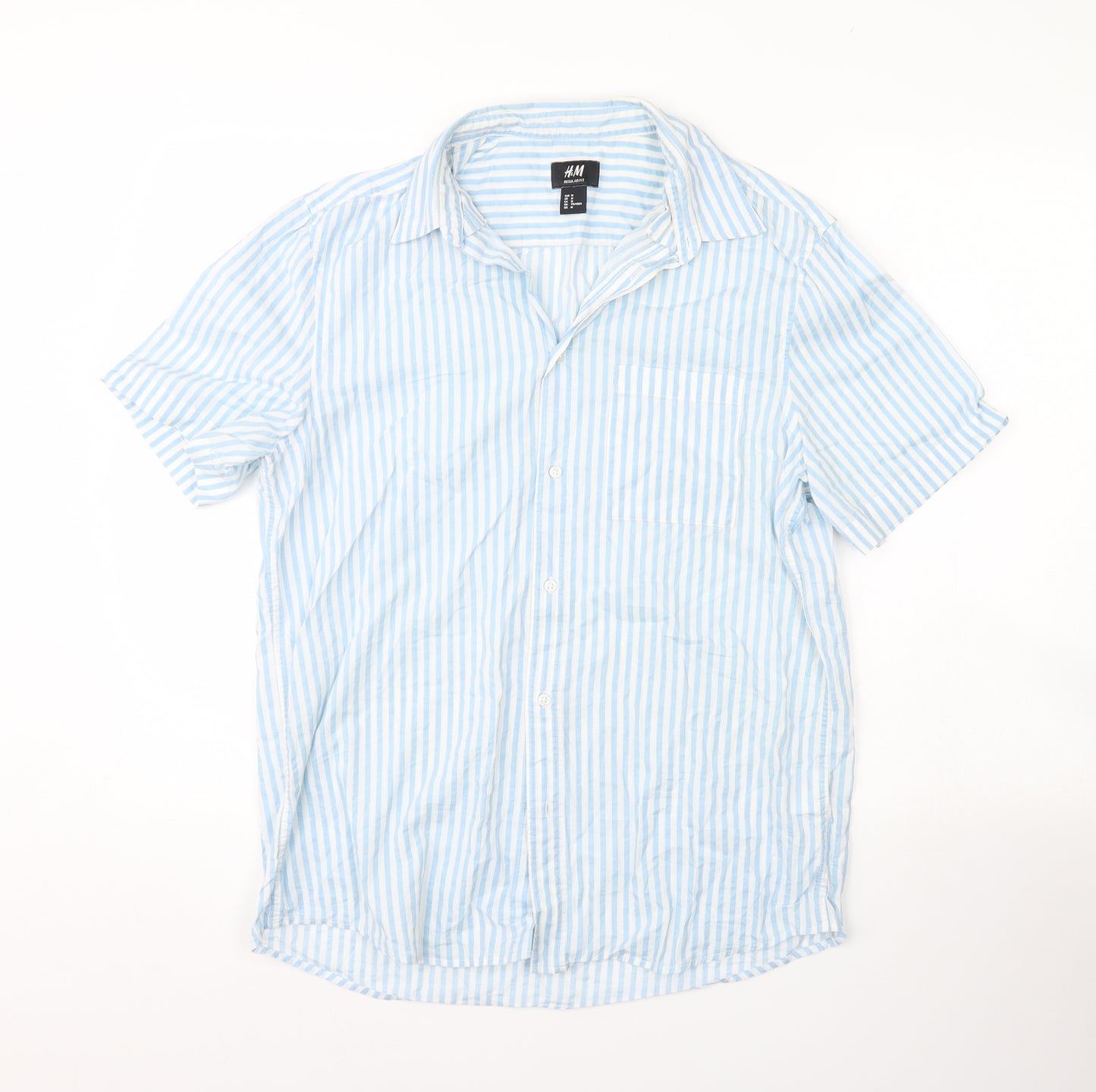 H&M  Mens Blue Striped   Dress Shirt Size M
