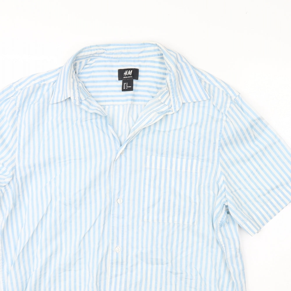 H&M  Mens Blue Striped   Dress Shirt Size M